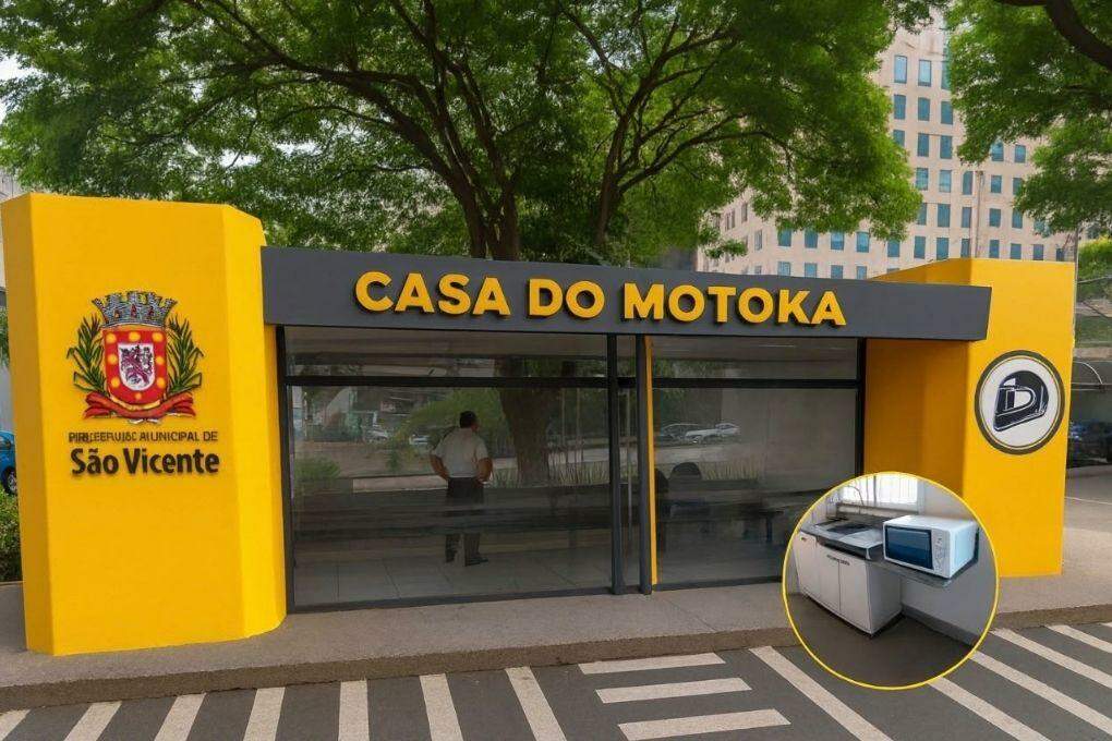 O novo espaço em São Vicente terá cozinha com geladeira, pia e mesa para refeição, além de bancos, banheiros e tomadas para o carregamento de celulares