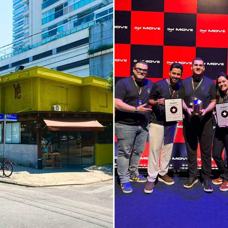 O restaurante Yê e a equipe recebendo o troféu