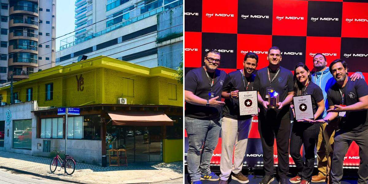 O restaurante Yê e a equipe recebendo o troféu