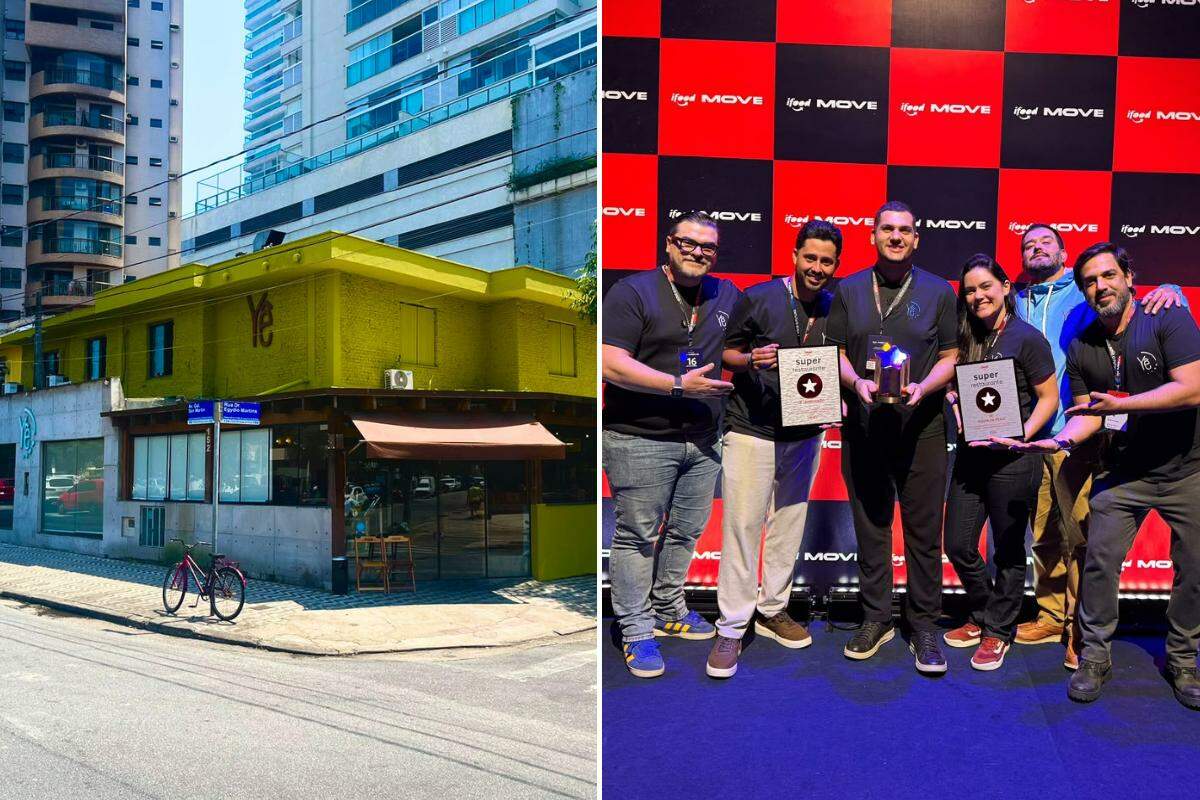 O restaurante Yê e a equipe recebendo o troféu