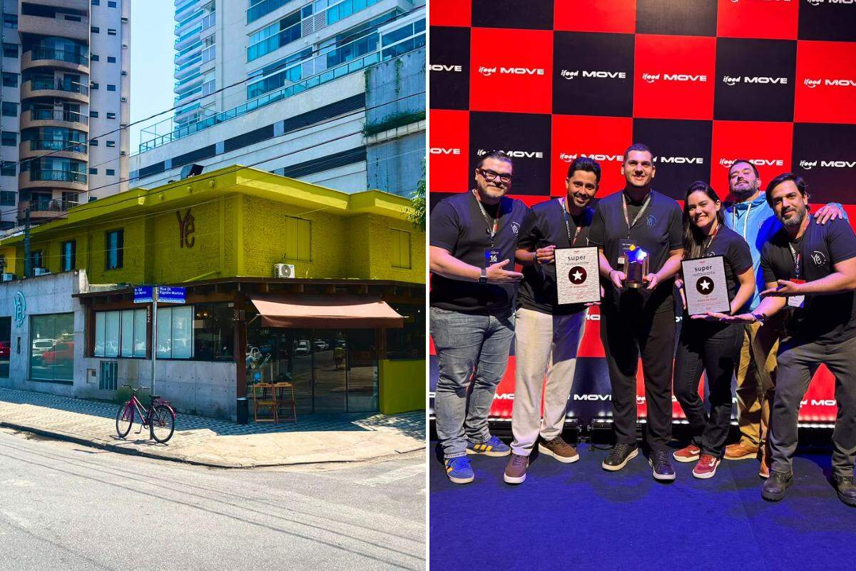 O restaurante Yê e a equipe recebendo o troféu