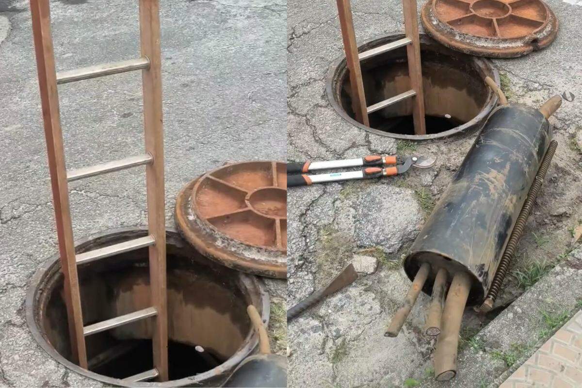 Para não levantar suspeitas, os criminosos haviam isolado o perímetro do bueiro com cones de trânsito