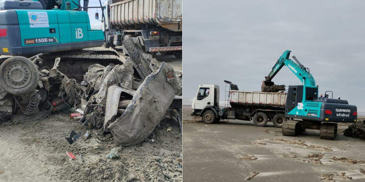 Equipes da Prefeitura de Itanhaém realizaram a remoção do veículo da praia nesta sexta-feira (18)