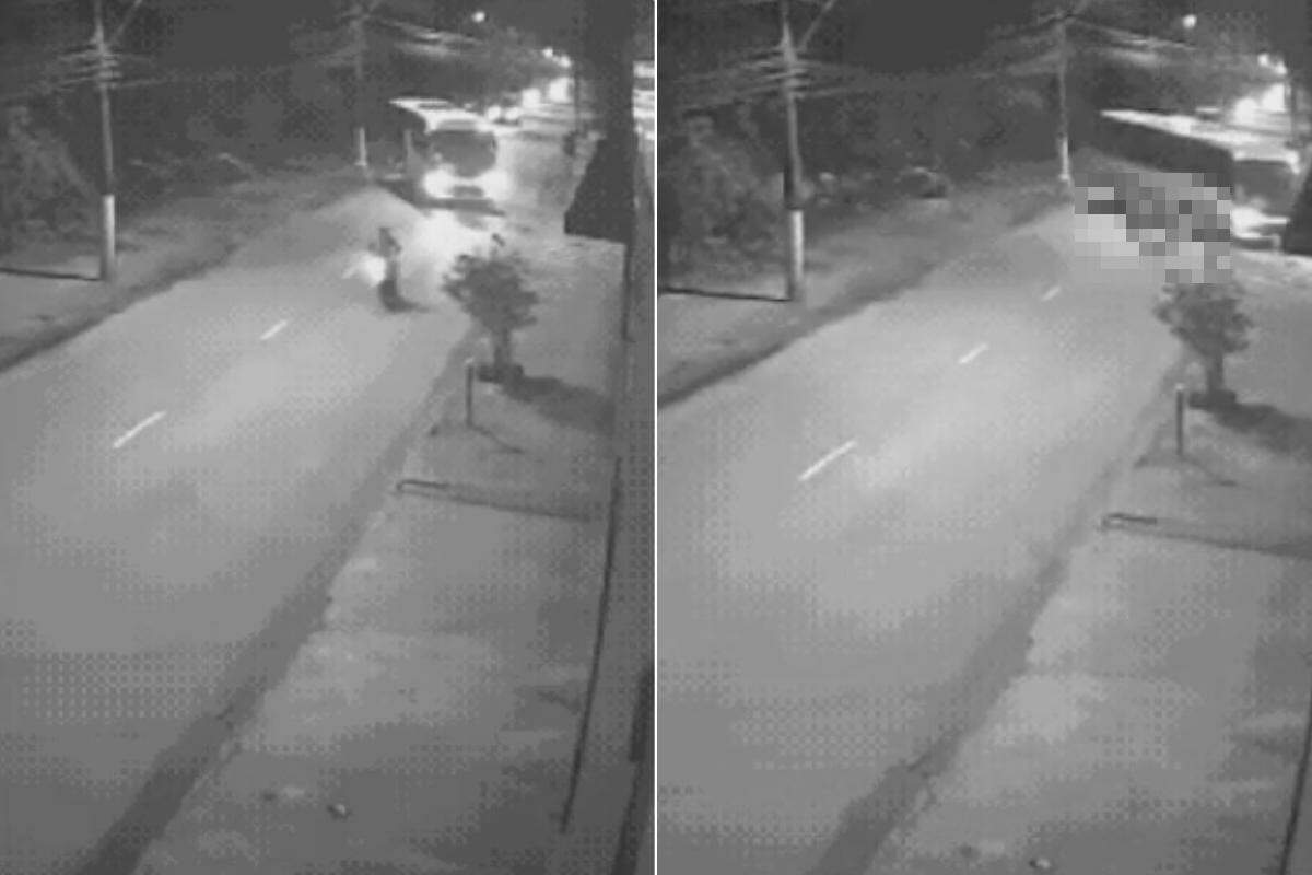Ao fazer a conversão para a esquerda, o ônibus usou as duas faixas da pista em São Vicente, e o motociclista atingiu a lateral do veículo