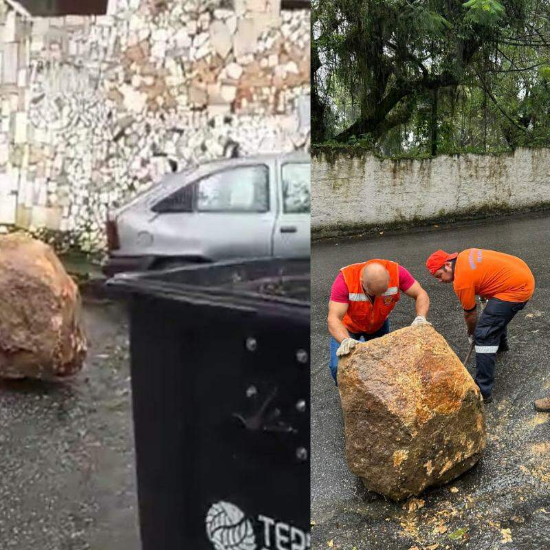 Equipes da Prefeitura de Santos foram até o local no Morro São Bento para efetuar a limpeza da via pública