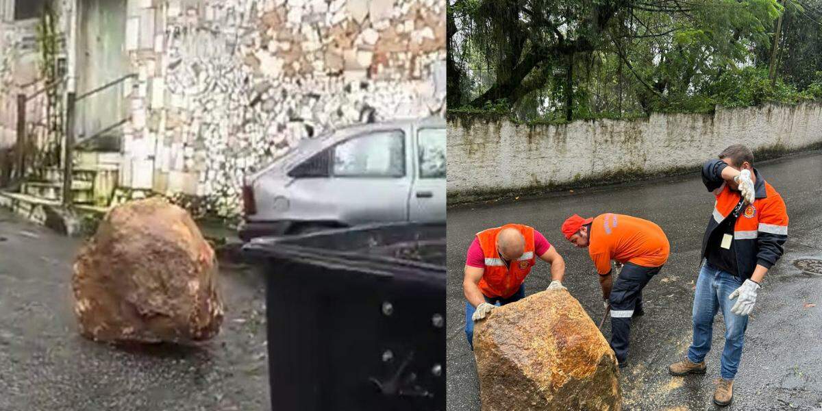 Equipes da Prefeitura de Santos foram até o local no Morro São Bento para efetuar a limpeza da via pública