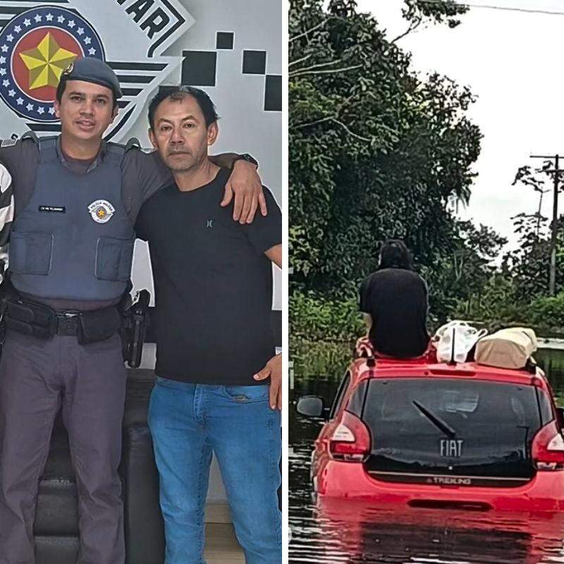 Policiais registraram o reencontro de Mariano Cardozo com o pai, Marino Cardozo, que viajou da Argentina à Iguape para buscá-lo. O argentino, diagnosticado com esquizofrenia, foi resgatado após ficar ilhado em um alagamento