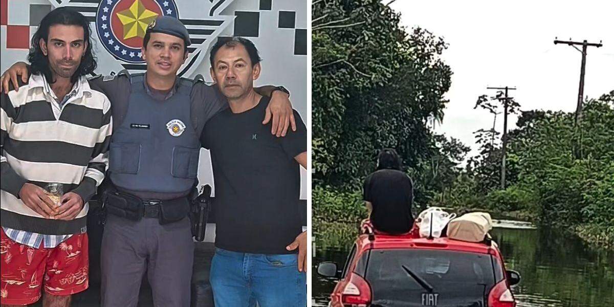 Policiais registraram o reencontro de Mariano Cardozo com o pai, Marino Cardozo, que viajou da Argentina à Iguape para buscá-lo. O argentino, diagnosticado com esquizofrenia, foi resgatado após ficar ilhado em um alagamento
