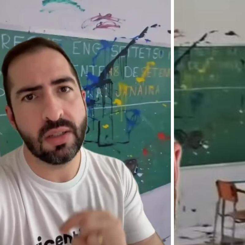 O prefeito Kayo Amado fez vídeo na creche depredada em São Vicente