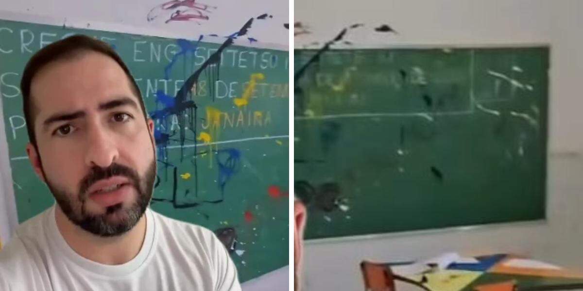 O prefeito Kayo Amado fez vídeo na creche depredada em São Vicente