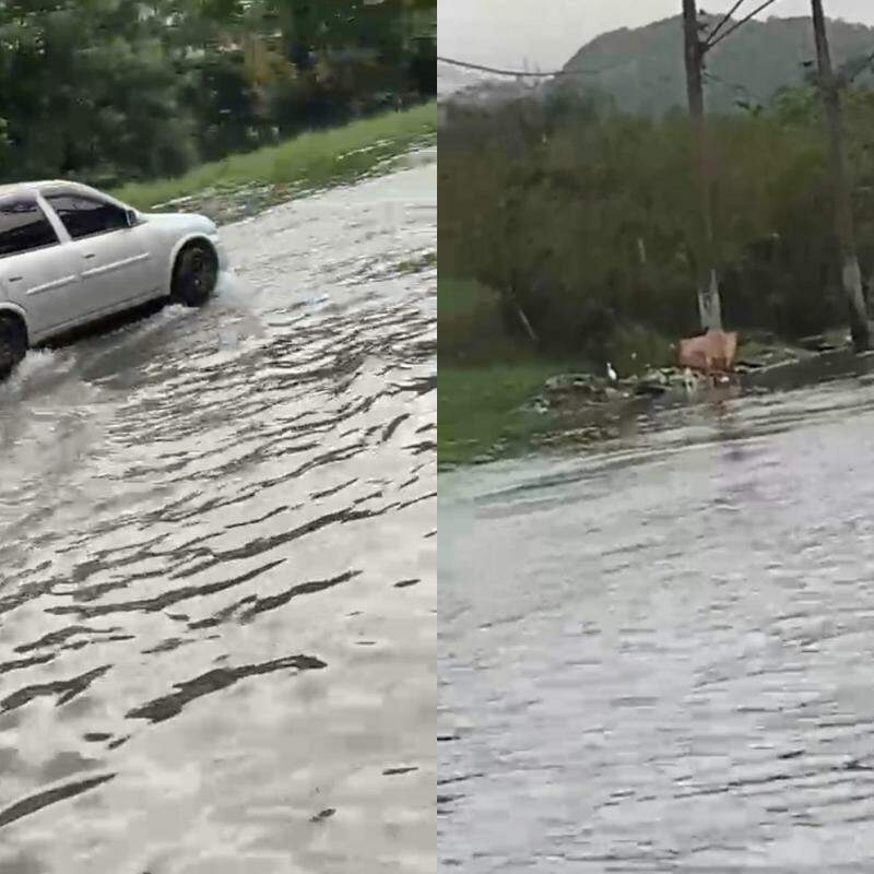 Moradora denuncia alagamento em avenida de São Vicente após forte chuva