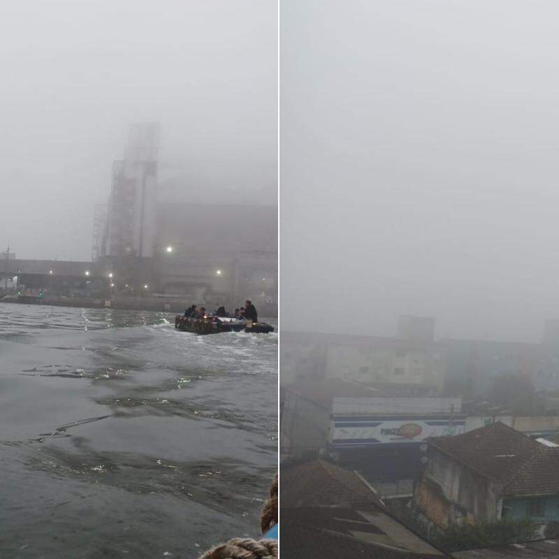Nevoeiro afetou a visibilidade e a navegação no Porto de Santos neste sábado (26)
