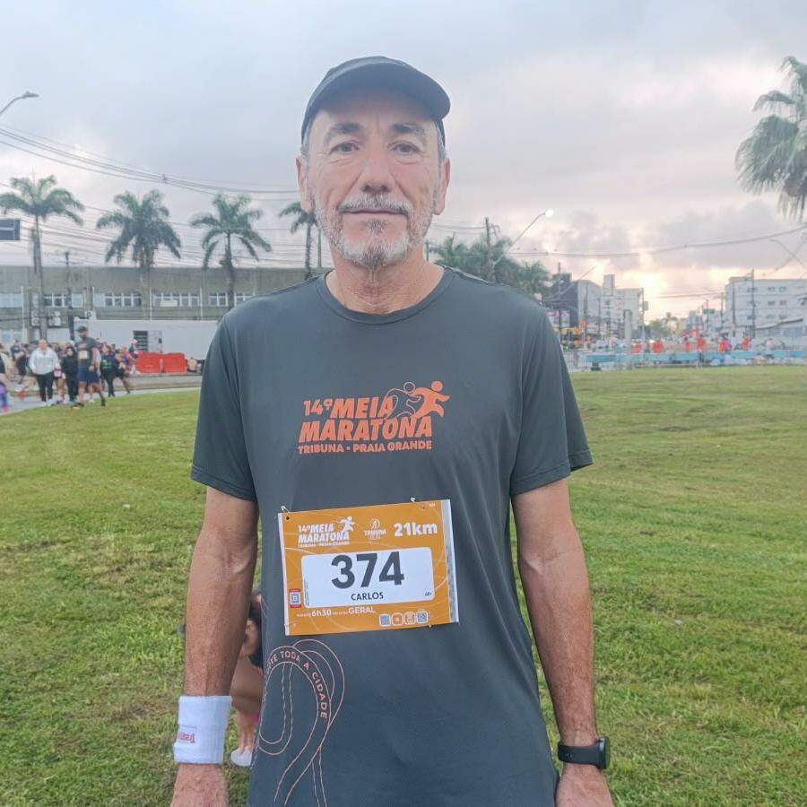 Carlos Fernando Machado, de 66 anos, participou da Meia Maratona Tribuna Praia Grande