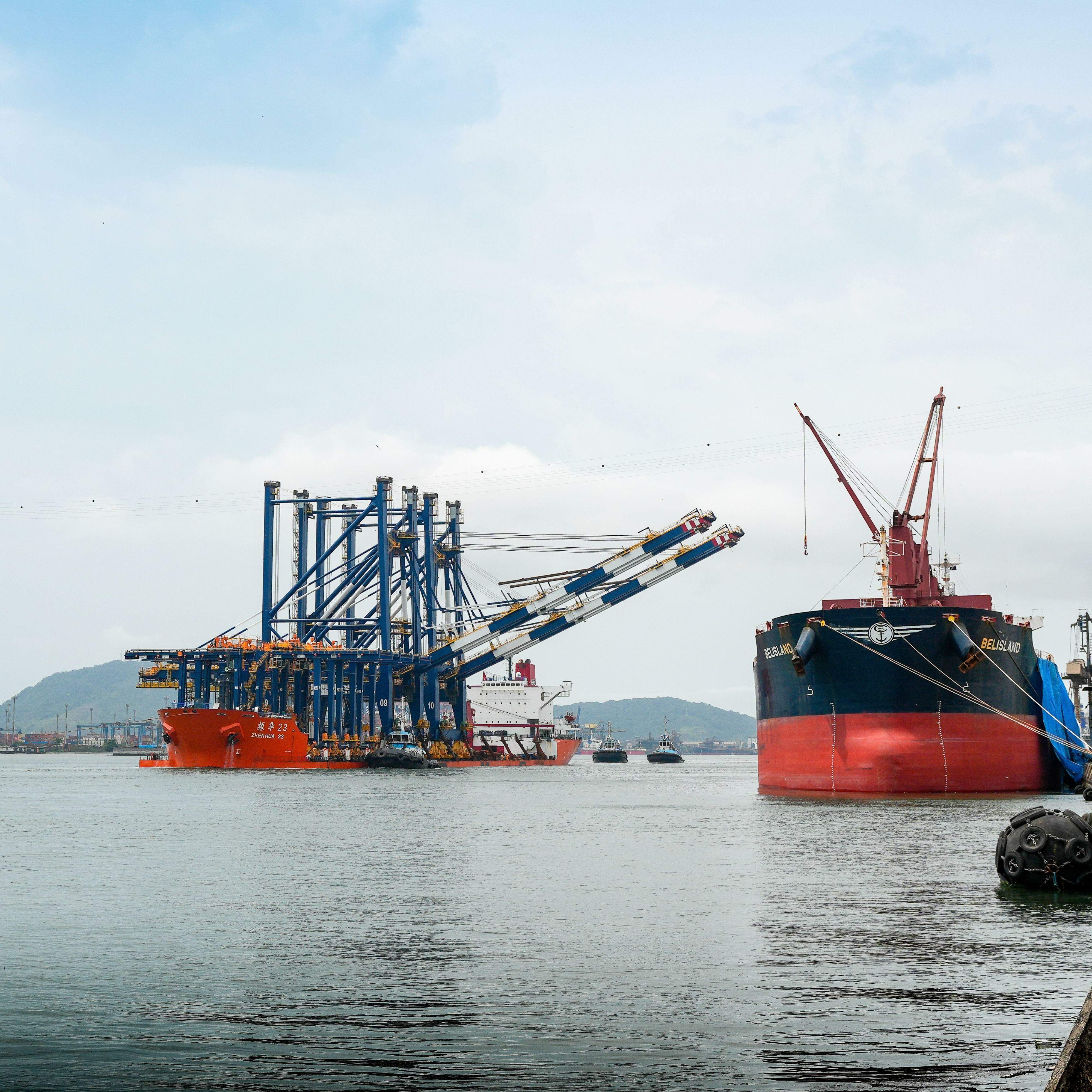 Com 244 metros de comprimento, Zhen Hua tem bandeira de Hong Kong; carga era composta de portêineres