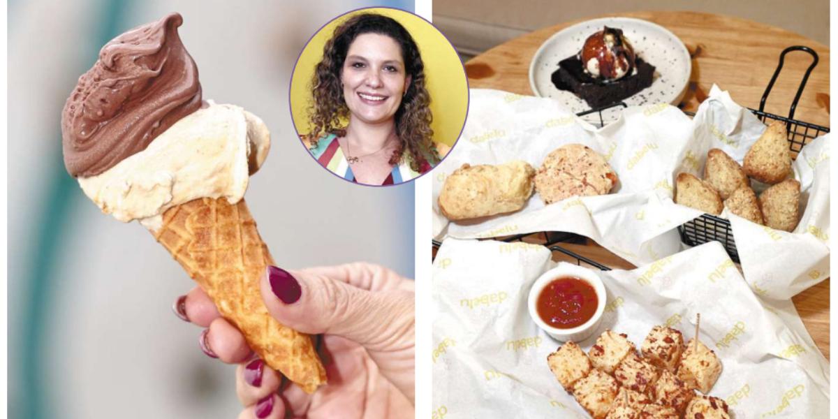 Sorvetes bem cremosos iguais aos tradicionais, mas sem açúcar; tem também a linha de salgados fit, sem lactose ou glúten