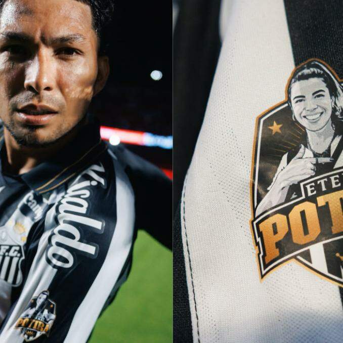 Após a partida, o Santos publicou uma foto do atacante Rony exibindo o patch