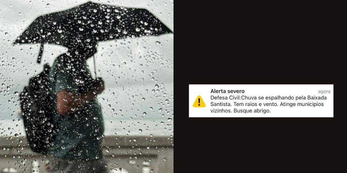 Defesa Civil emitiu alerta para celulares da Baixada Santista neste domingo (4)