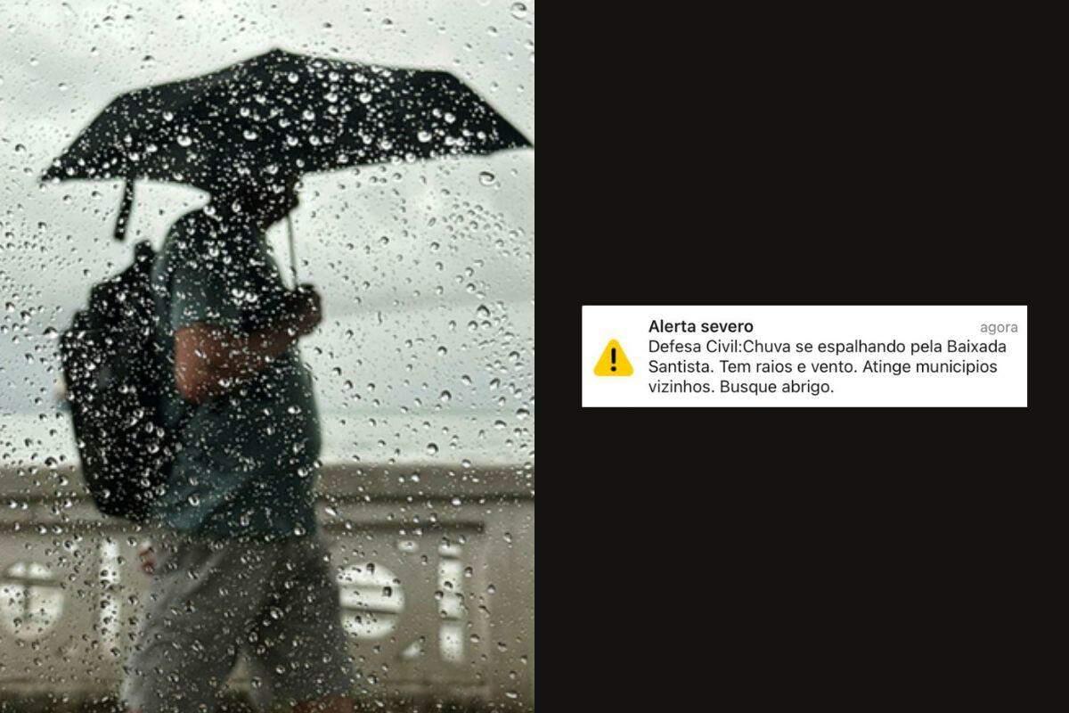 Defesa Civil emitiu alerta para celulares da Baixada Santista neste domingo (4)