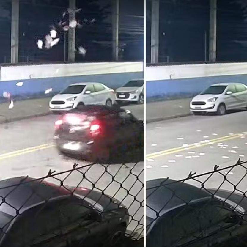 O derrame de santinhos foi flagrado em Guarujá na madrugada deste domingo (4)