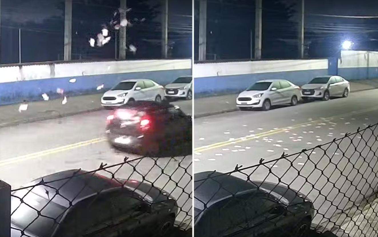 O derrame de santinhos foi flagrado em Guarujá na madrugada deste domingo (4)