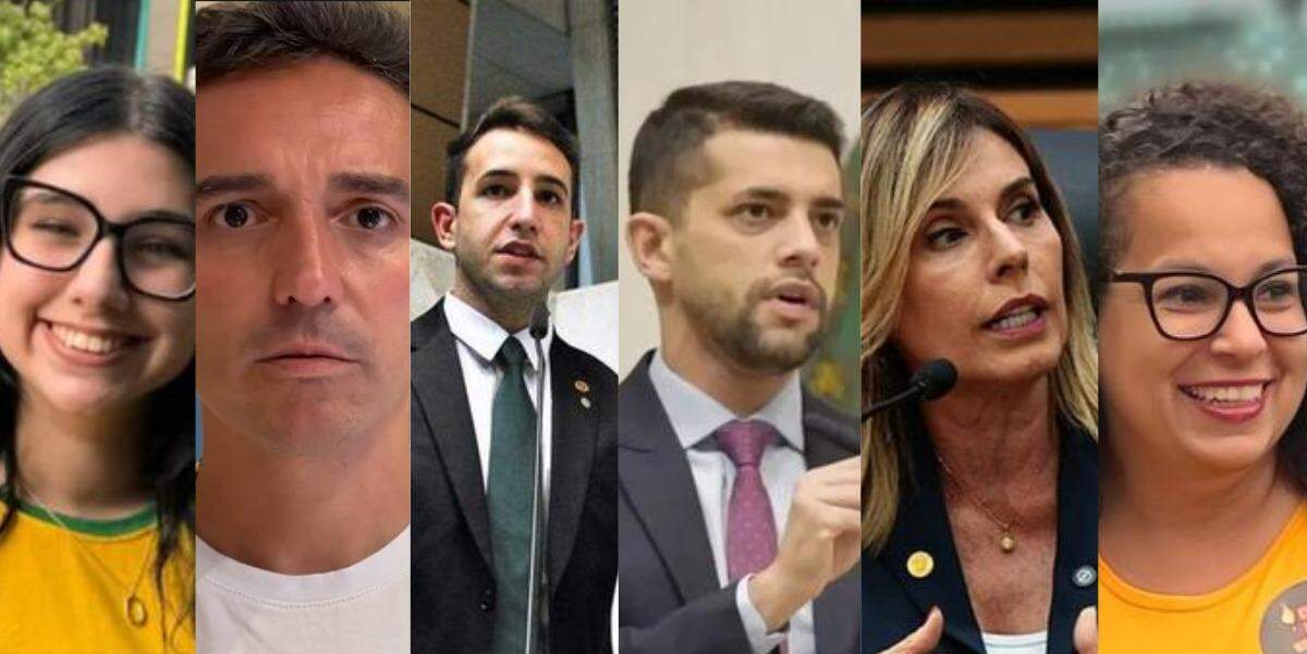 Os seis deputados estaduais da Baixada Santista eleitos: Eduarda Campopiano, Paulo Mansur, Tenente Coimbra, Caio França, Solange Freitas e Débora Camilo