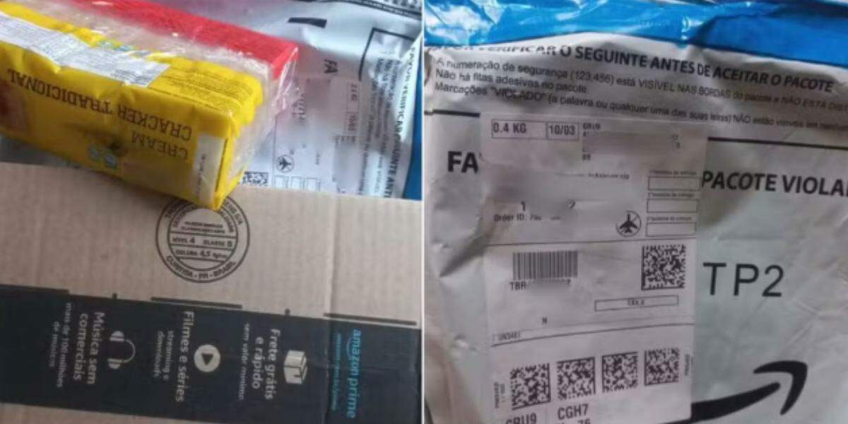 A assistente social de Peruíbe recebeu um pacote de bolacha cream cracker no lugar de um iPhone 17 em compra que fez na Amazon
