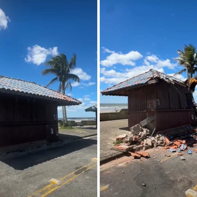 A demolição dos quiosques da praia faz parte do planejamento de revitalização da orla de Mongaguá