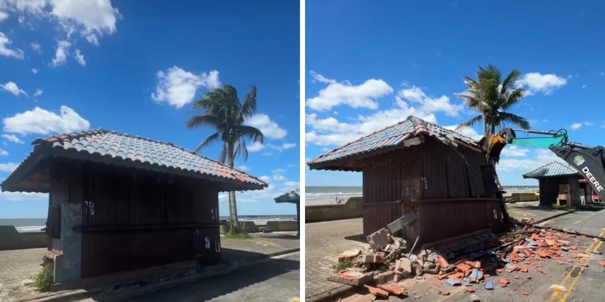 A demolição dos quiosques da praia faz parte do planejamento de revitalização da orla de Mongaguá