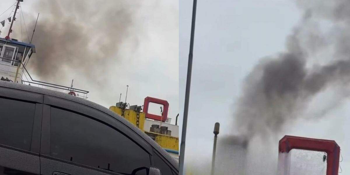 Fumaça forte e escura vinda do escapamento de uma das embarcações assustou os passageiros