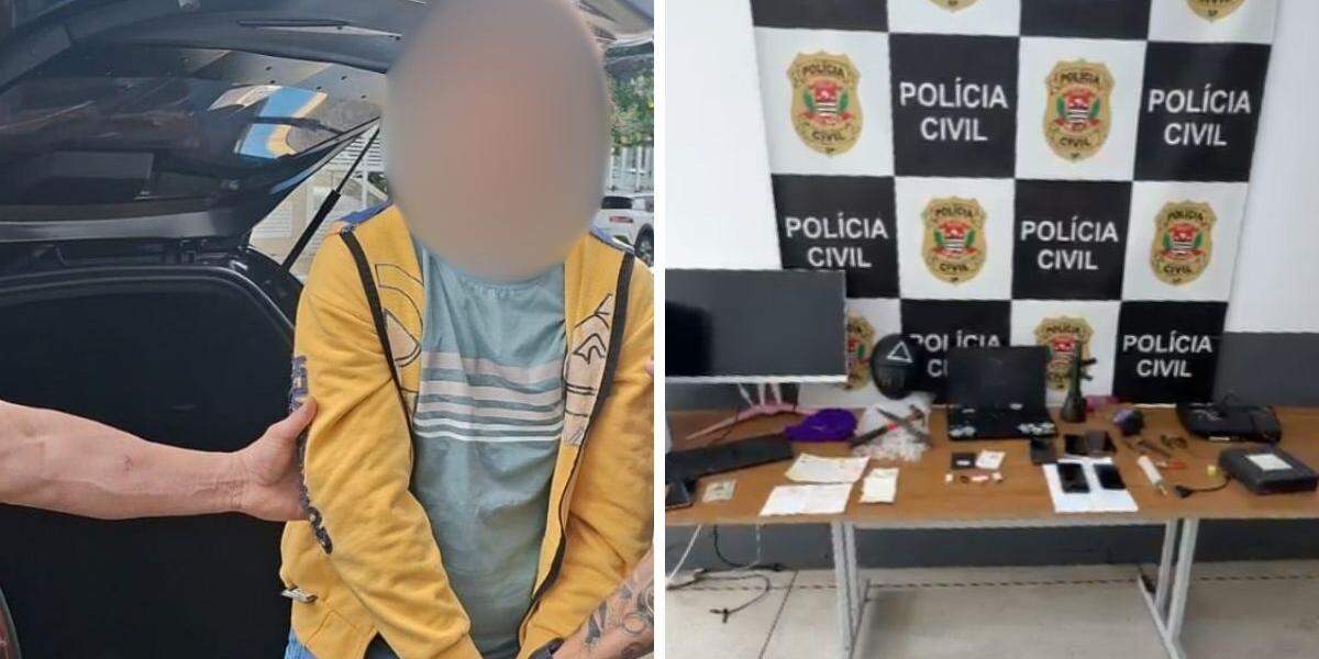 Homem foi preso por equipes do 7° DP de Santos. Vários eletrônicos e ilícitos foram apreendidos na casa dele