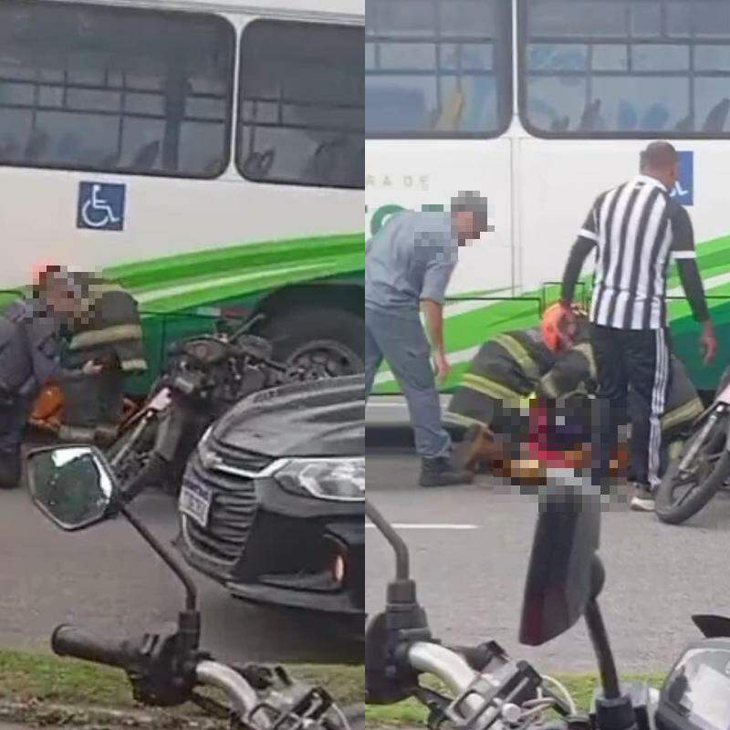 A mulher ficou sob as ferragens do ônibus municipal em Santos
