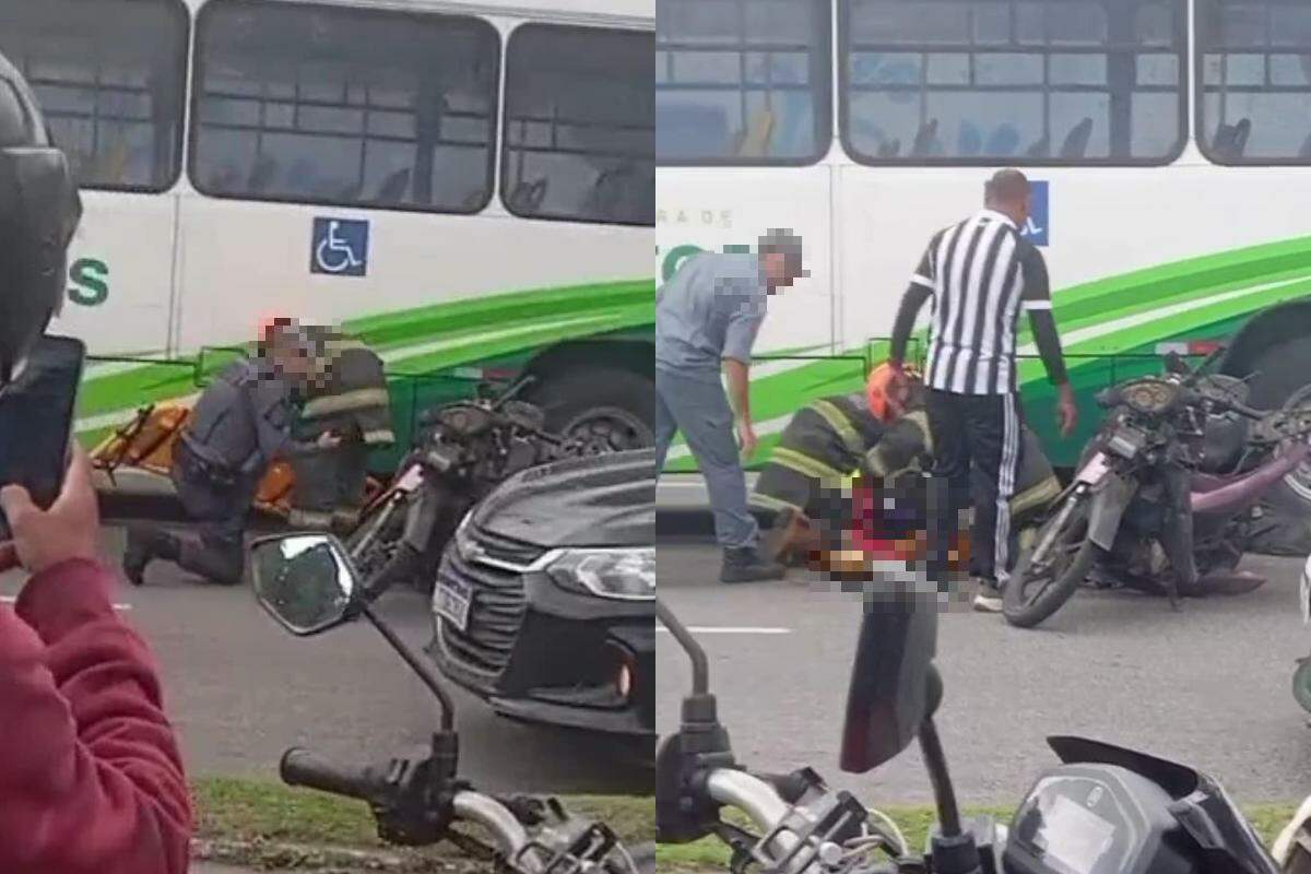 A mulher ficou sob as ferragens do ônibus municipal em Santos