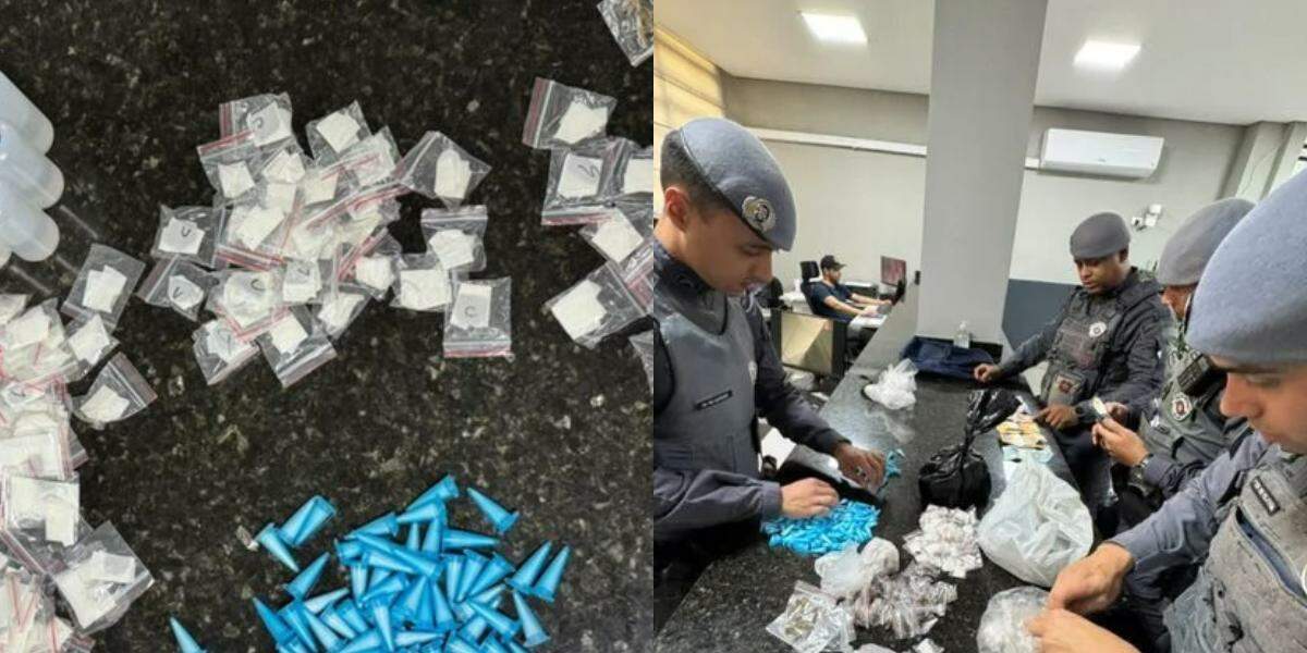Foram aprendidas porções de cocaína, skunk, ICE, maconha e lança-perfume, além de R$ 875,00 em dinheiro em espécie