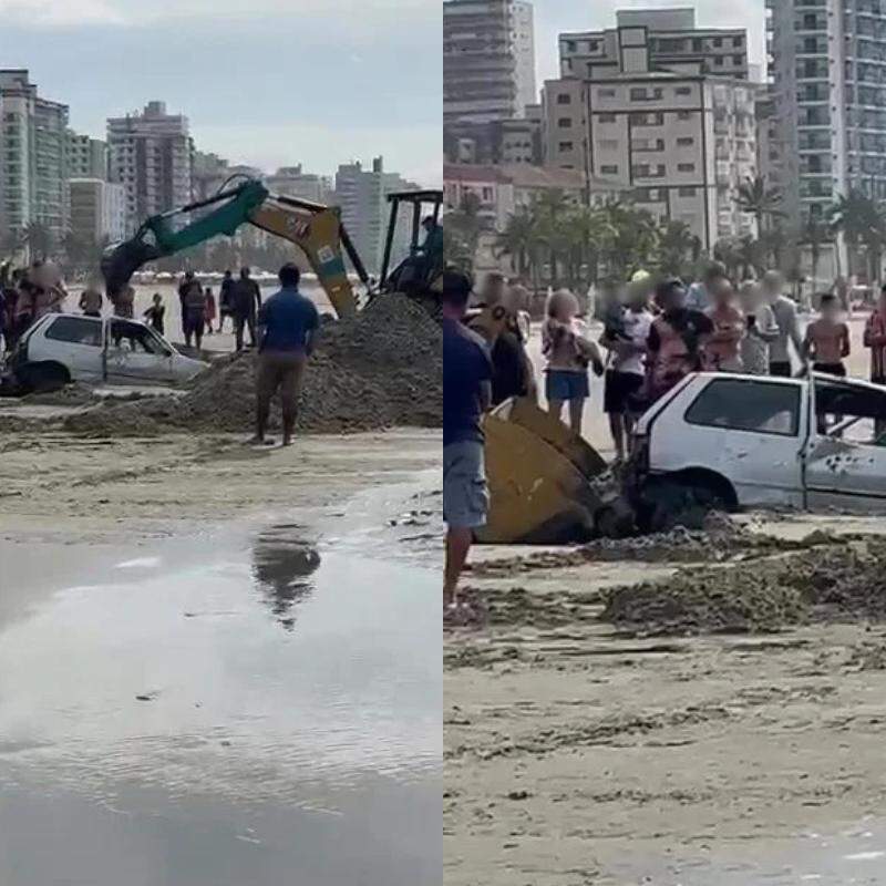 Moradores e banhistas registraram o desatolamento do veículo