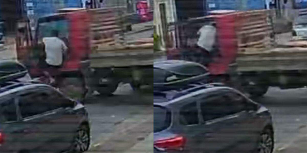 Homem pulou na cabine do caminhão em movimento e impediu acidente