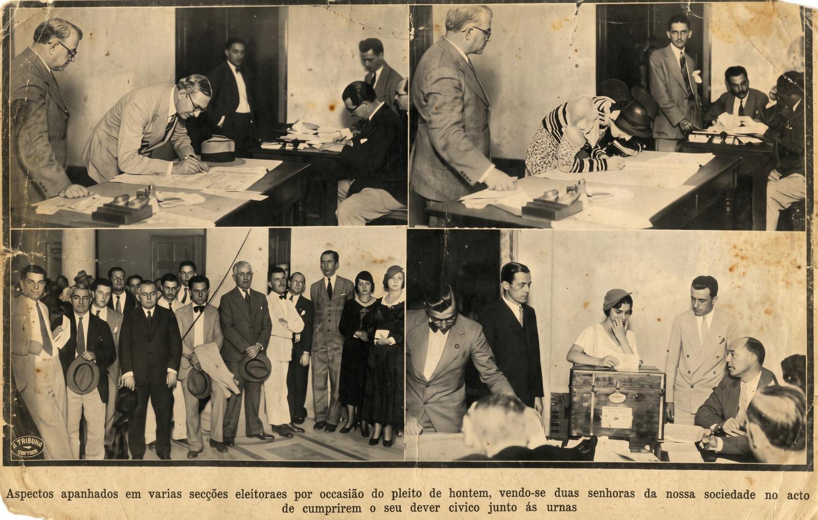Na eleição de 1933, A Tribuna registrou que o “elemento feminino compareceu em grande número” e publicou fotos de mulheres santistas que foram votar