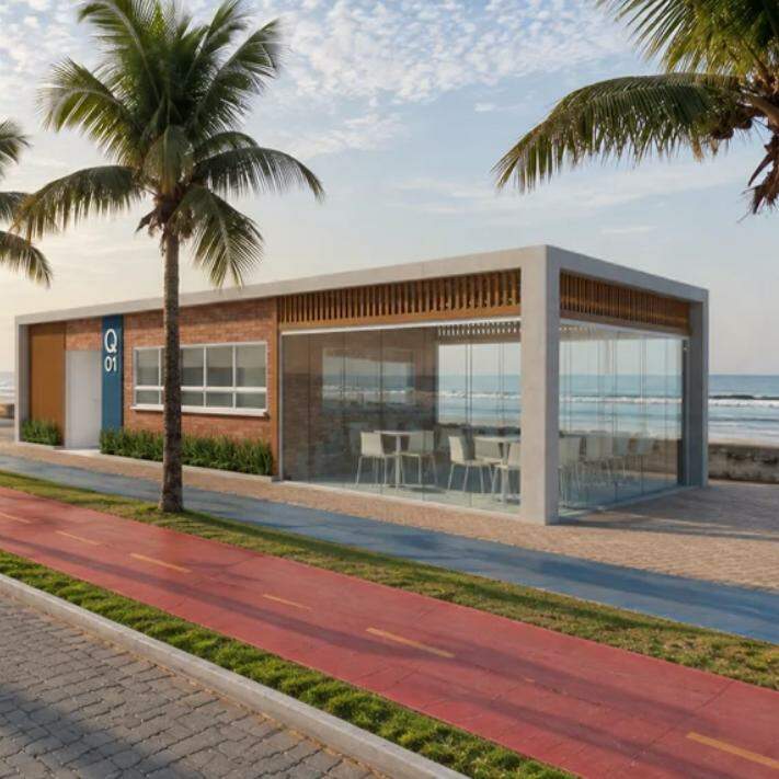 Novos quiosques previstos para a orla de Mongaguá terão dois modelos, com espaços para refeições, cozinhas e sanitários