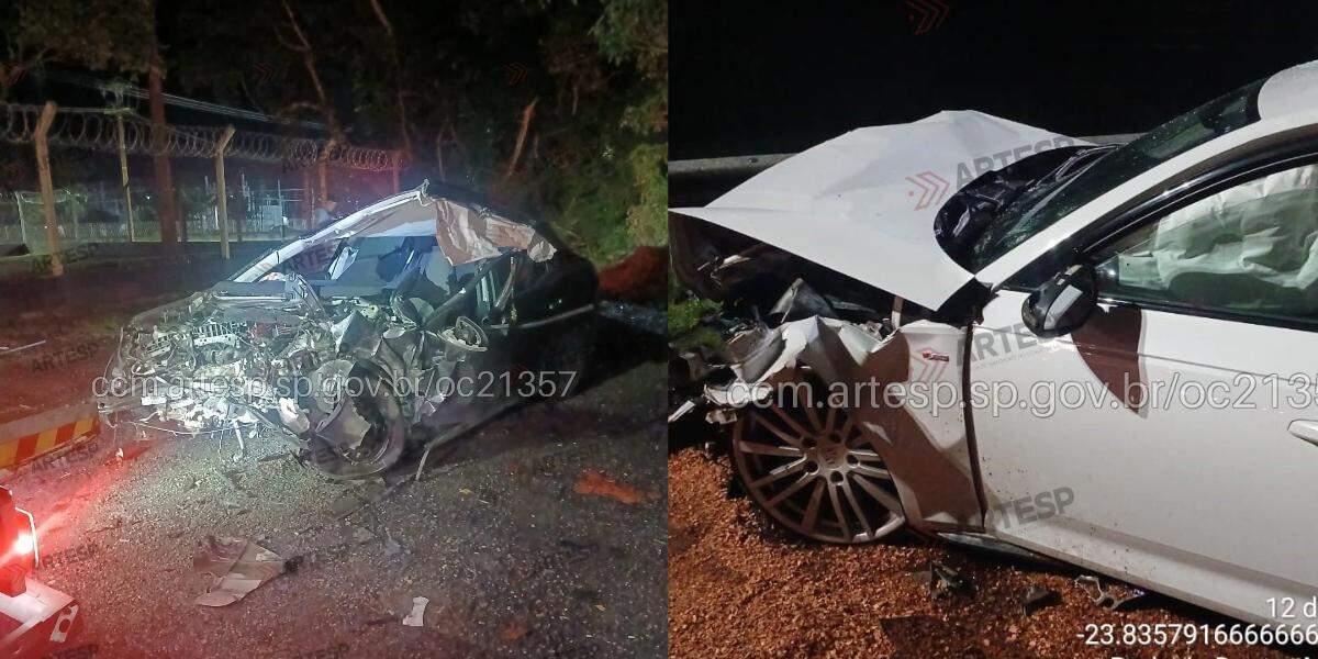 A colisão ocorreu na altura do km 225, na ponte sobre o Rio Itapanhaú, no trecho em Bertioga