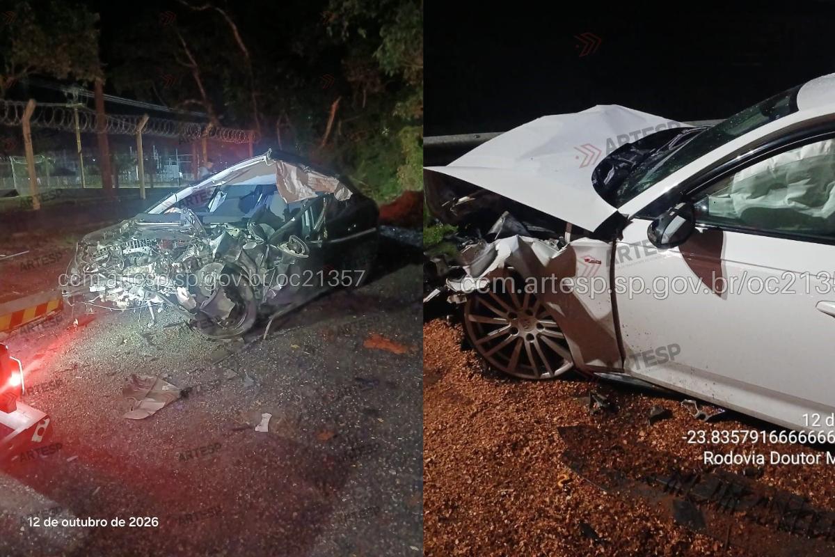 A colisão ocorreu na altura do km 225, na ponte sobre o Rio Itapanhaú, no trecho em Bertioga