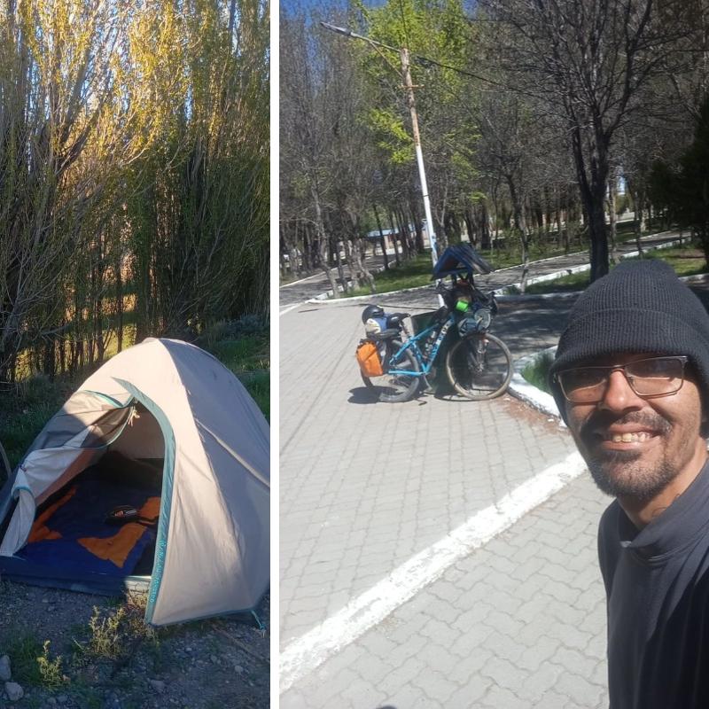 Na reta final da viagem até Ushuaia, na Argentina, o ajudante de pedreiro Georgios Beinis registra momentos de sua jornada, marcada por noites em barraca, dificuldades e superação