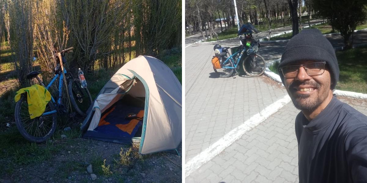 Na reta final da viagem até Ushuaia, na Argentina, o ajudante de pedreiro Georgios Beinis registra momentos de sua jornada, marcada por noites em barraca, dificuldades e superação