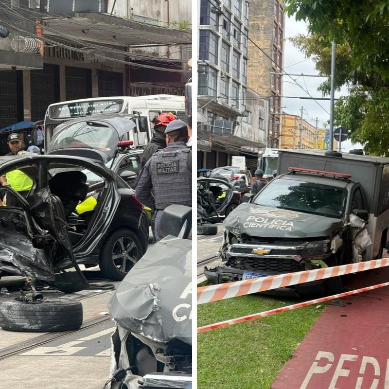 Acidente deixou os dois veículos destruídos e imobilizados na ciclovia e na Rua João Pessoa