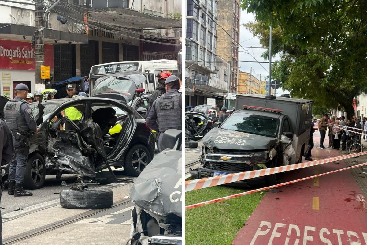 Acidente deixou os dois veículos destruídos e imobilizados na ciclovia e na Rua João Pessoa