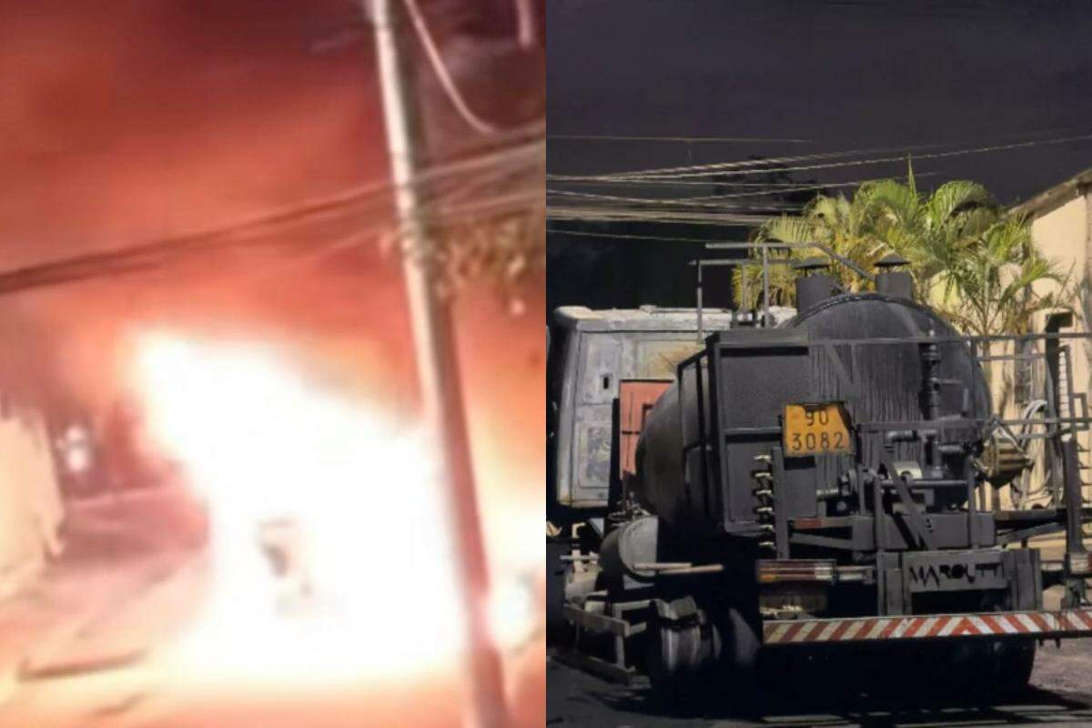 As chamas se alastraram com rapidez pela estrutura, consumiu totalmente a cabine do motorista