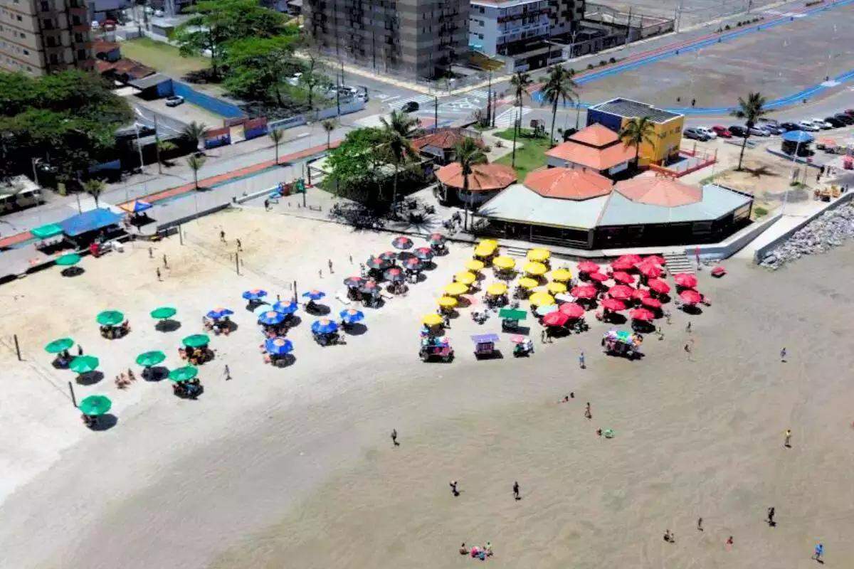 O plano da Prefeitura prevê 19 novos quiosques distribuídos ao longo de trechos da praia, na Avenida Governador Mário Covas Júnior, em Mongaguá