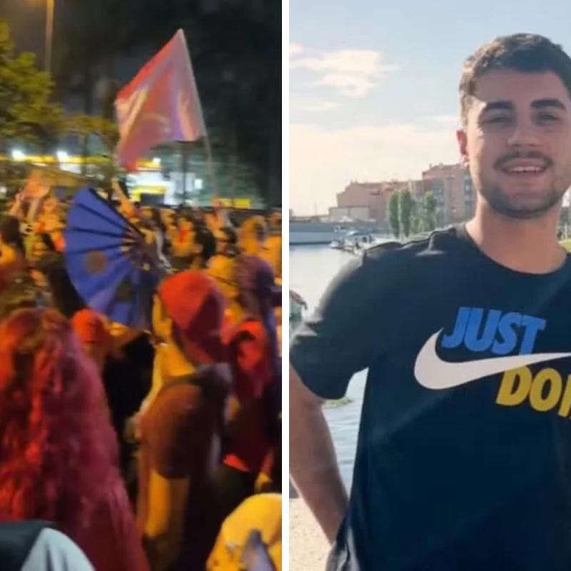 À esquerda, registro do ato político realizado na Avenida Conselheiro Nébias, em Santos, na madrugada de sábado (24). À direita, o engenheiro ambiental Marcelo de Oliveira Rocha, de 30 anos, que foi encontrado desacordado