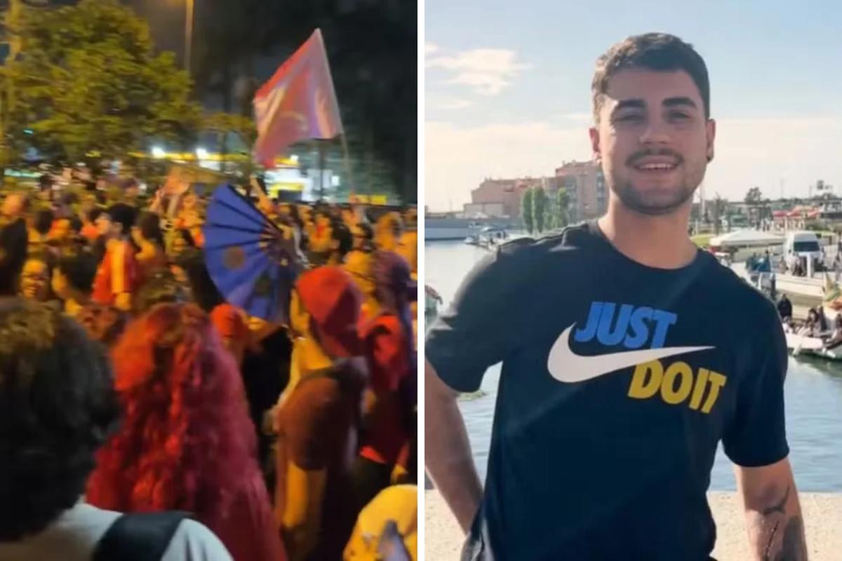 À esquerda, registro do ato político realizado na Avenida Conselheiro Nébias, em Santos, na madrugada de sábado (24). À direita, o engenheiro ambiental Marcelo de Oliveira Rocha, de 30 anos, que foi encontrado desacordado