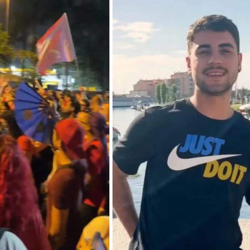 À esquerda, registro do ato político realizado na Avenida Conselheiro Nébias, em Santos, na madrugada de sábado (24); à direita, Marcelo de Oliveira Rocha