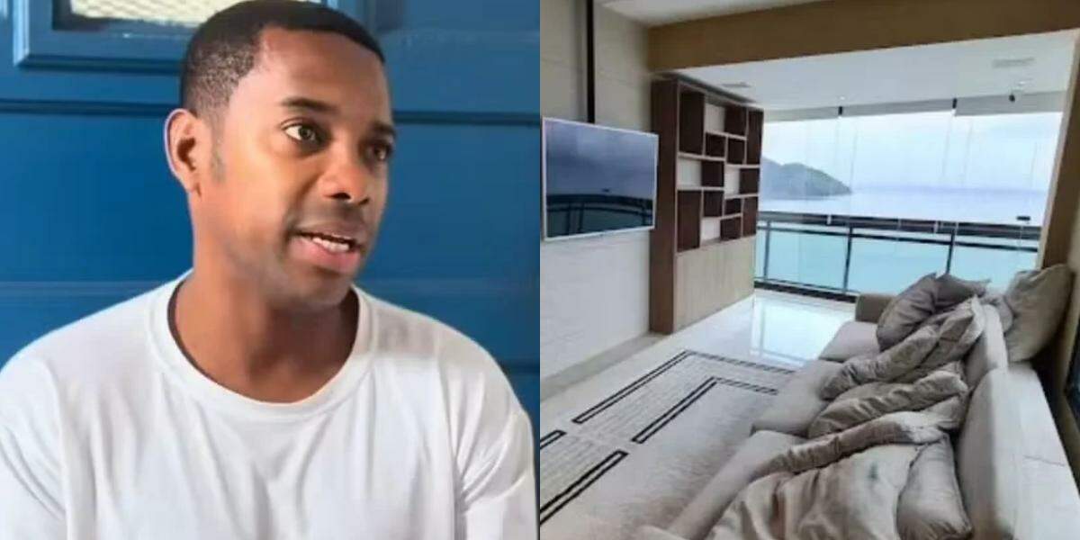 A cobertura de dois andares de Robinho está localizada no bairro Aparecida, em Santos, e tem um valor de R$ 9,99 milhões