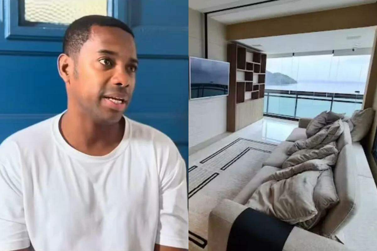 A cobertura de dois andares de Robinho está localizada no bairro Aparecida, em Santos, e tem um valor de R$ 9,99 milhões